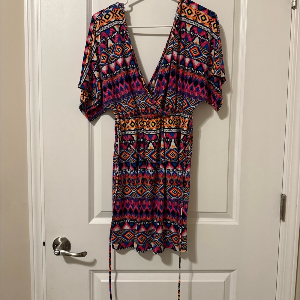 Vibrant Multicolor Geometric Print Dress